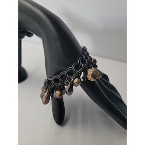 Premier Designs Charm Bracelet Gunmetal Chain Faceted Beads Dangle Statement